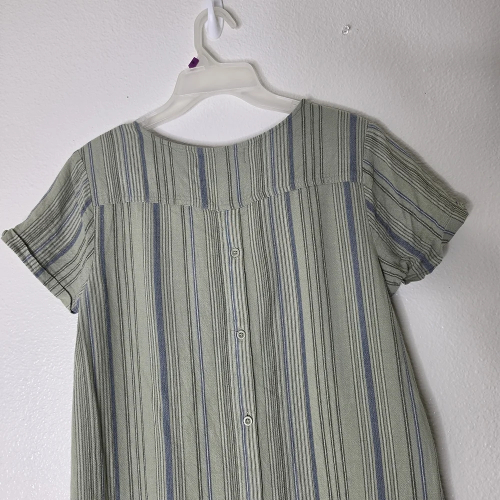 Cloth & Stone Striped Linen Blend Shift Dress Green And Blue Size S - Picture 11 of 12